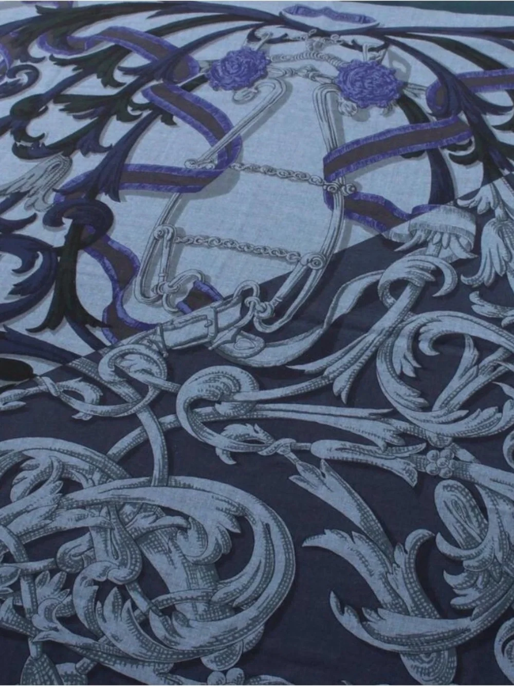 Hermes Navy and Lavender Silk-Blend Patterned Scarf